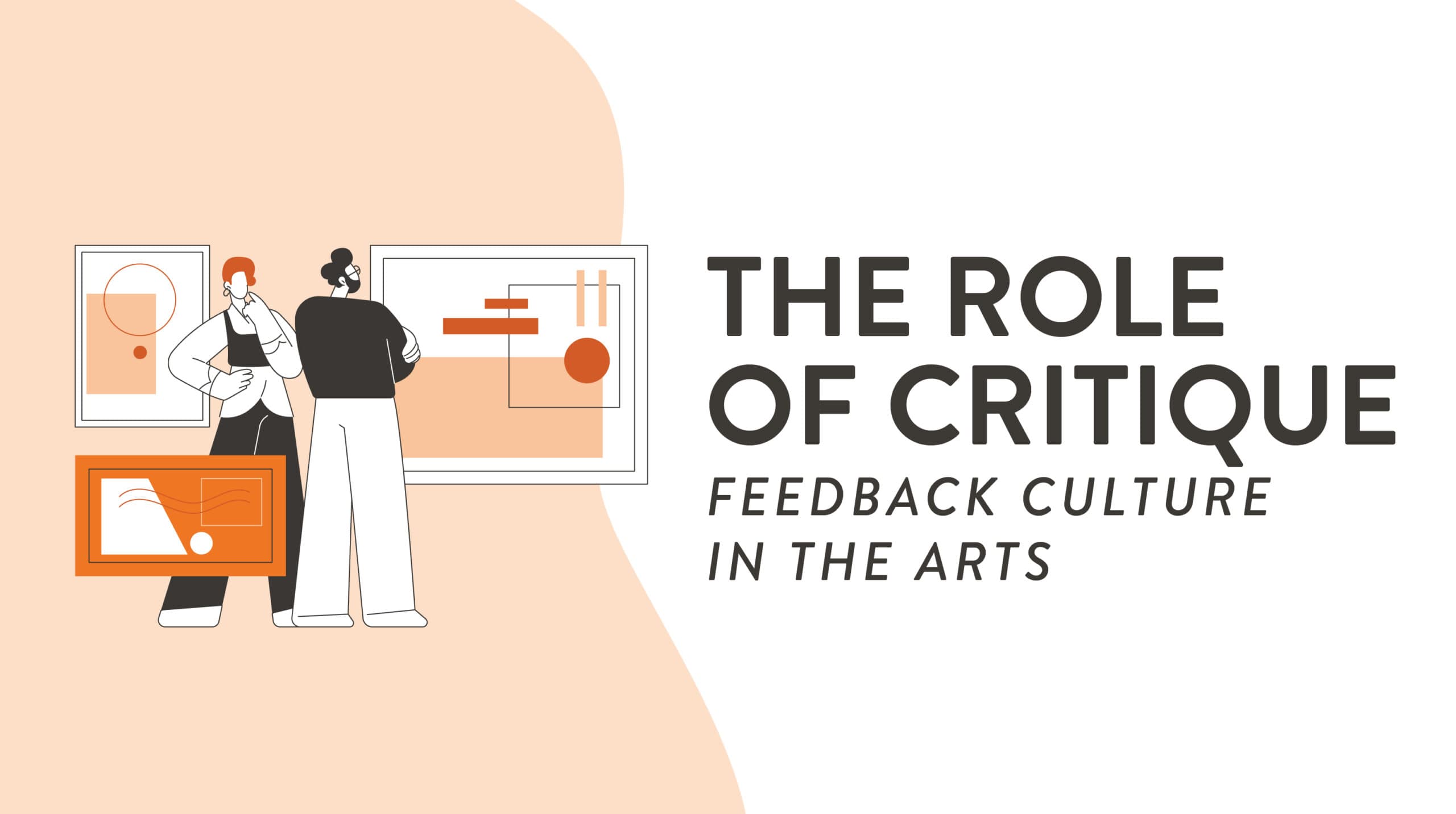 Graphic title of Illustrated characters as they critique art